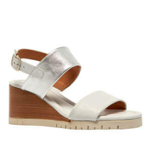 Carl Scarpa Godere White Silver Leather Wedged Sandals
